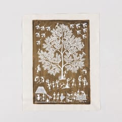 Eyaas - Warli Painting Tree of Life - 17x21 Unframed