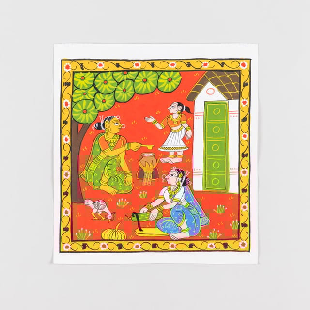 Eyaas - Cheriyal Painting Women Cooking in Village Home  11.5x11.5