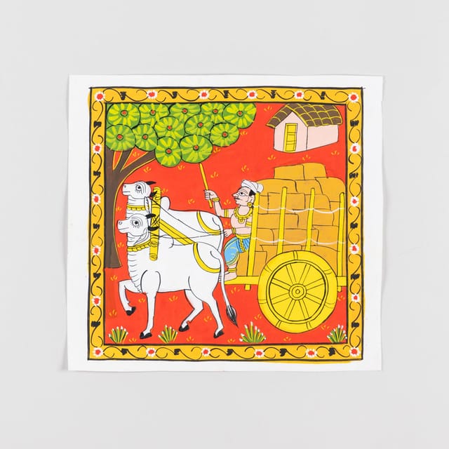 Eyaas - Cheriyal Painting Man Riding Bullock Cart 11.5x11.5