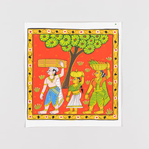 Eyaas - Cheriyal Painting Family Carying Vegetables 11.5x11.5