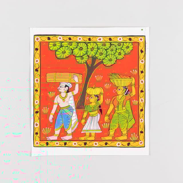 Eyaas - Cheriyal Painting Family Carying Vegetables 11.5x11.5