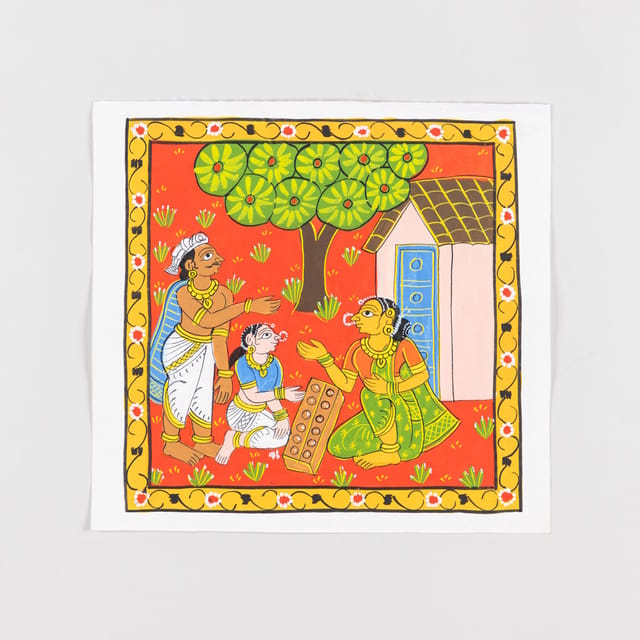 Eyaas - Cheriyal Painting & Family Playing A Game 11.5x11.5