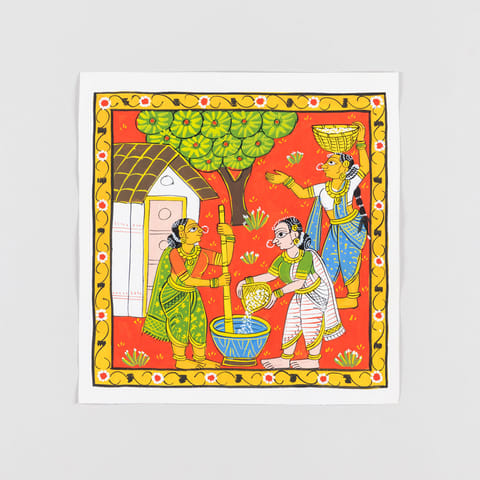 Eyaas - Cheriyal Painting Women Carrying Grains 11.5x11.5