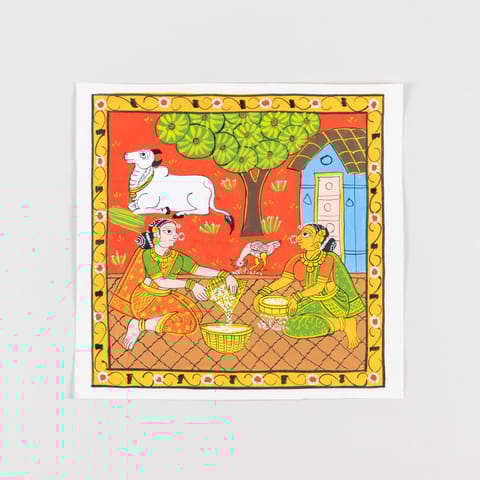 Eyaas - Cheriyal Painting Women Chaffing Grains 11.5 x 11.5