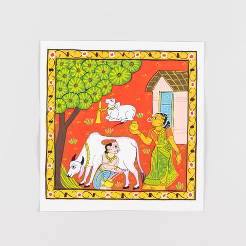 Eyaas - Cheriyal Painting Milking Cow 11.5x11.5