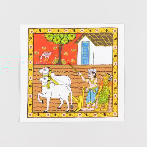 Eyaas - Cheriyal Painting Bull on Field 11.5x11.5