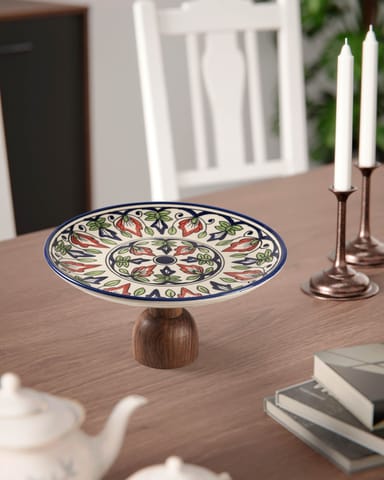 Eyaas - Hand Painted Ceramic & Wood Platter - 10"