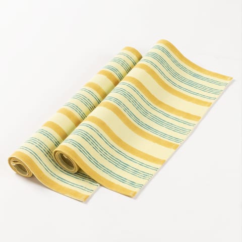 Eyass - Block Printed Cotton Table Mat in Yellow & Blue Stripes - Set of 2 - 13x18
