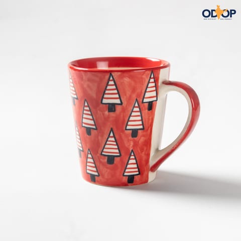Eyass - Hand Painted Christmas Tree Ceramic Mug Red - 350ml