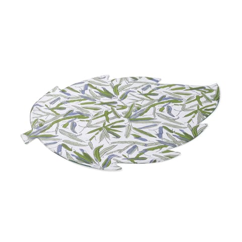 Eyaas - Block Print Leaf Shape Table Mat in Green & White - 14x18