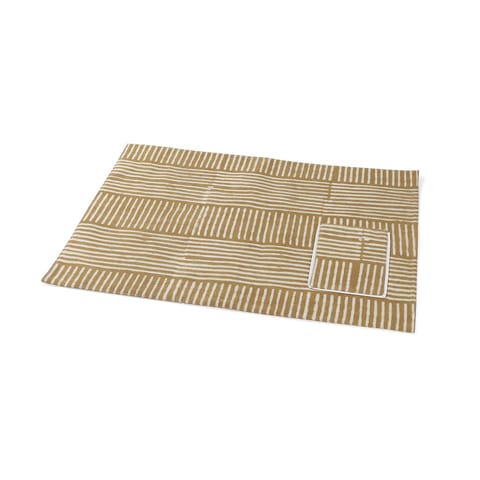 Eyass - Dabu Table Mat in Muddy Green Stripes - 14x18"