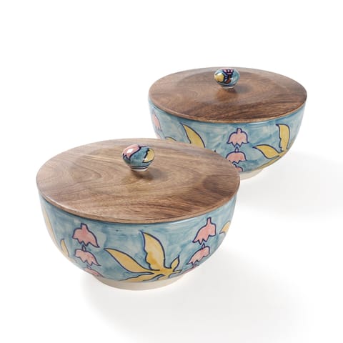 Eyass - Handpainted Ceramic Bowl with Lid -Set of 2