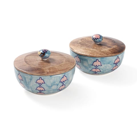 Eyass - Handpainted Ceramic Bowl with Lid- Set of 2