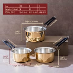 P-Tal - Set of 3 Brass Saucepans (1L, 1.5L, 2L)