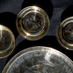 P-Tal - Kansa Dinner Thaali Set (Thaali -13.5") - 8 pieces set (1 pc Thaali, 5 pieces bowls, 1 pc glass, 1 pc spoon)
