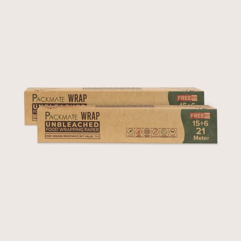 Packmate -  Wrap - Unbleached Greaseproof Food Wraping Paper (Brown), 21 (15+6) Meter Roll (Pack of 2)