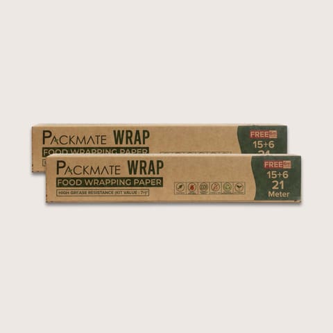 Packmate -  Wrap - Greaseproof Food Wraping Paper, 21 (15+6) Meter Roll (Pack of 2)