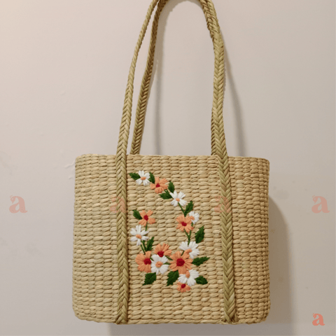 Ardpure - Coral – Embroidered Wicker Beach Bag
