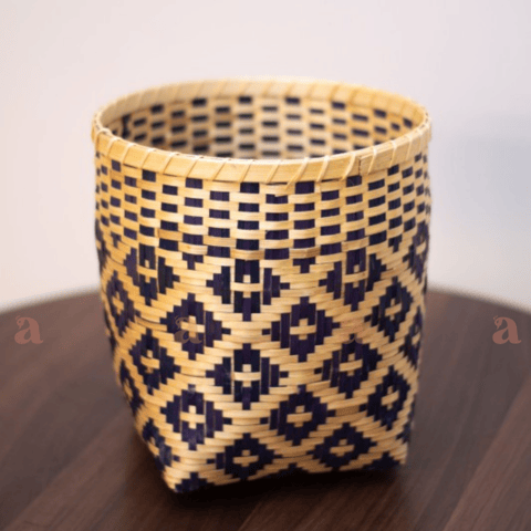 Ardpure - COBALT – Woven Design Bamboo Planter (Blue and Natural) Set of three.