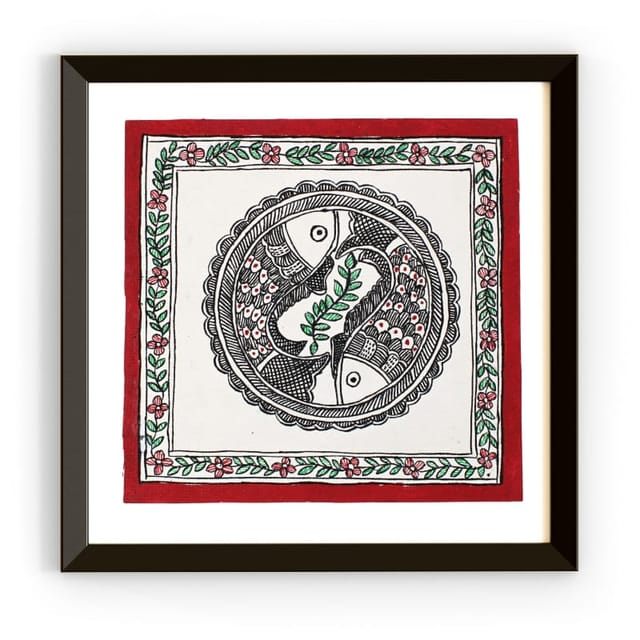 Prashast - Madhubani Handmade Painting | Framed | Godhana Meen Naach