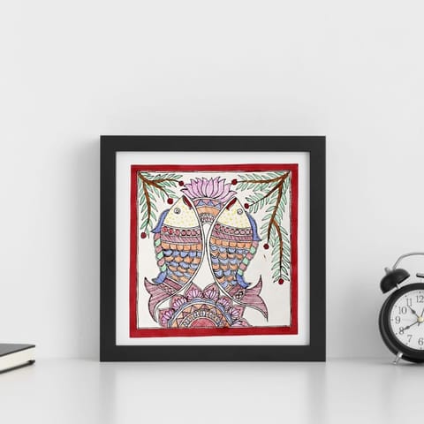 Prashast - Madhubani Handmade Painting | Framed | Meen Swagat