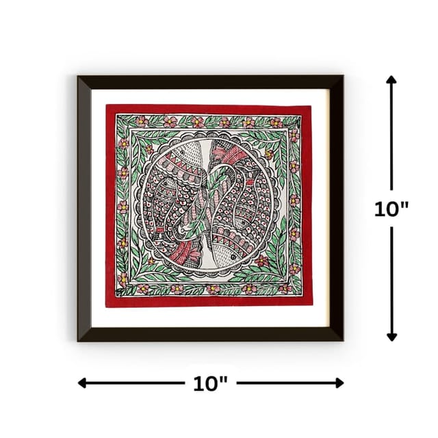 Prashast - Madhubani Handmade Painting | Framed | Meen Nritya