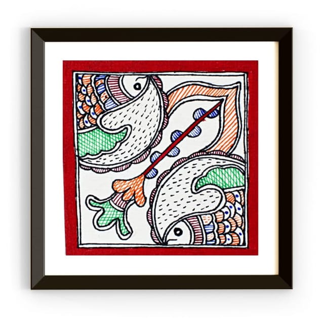 Prashast - Madhubani Handmade Painting | Framed | Jalashay Matsy