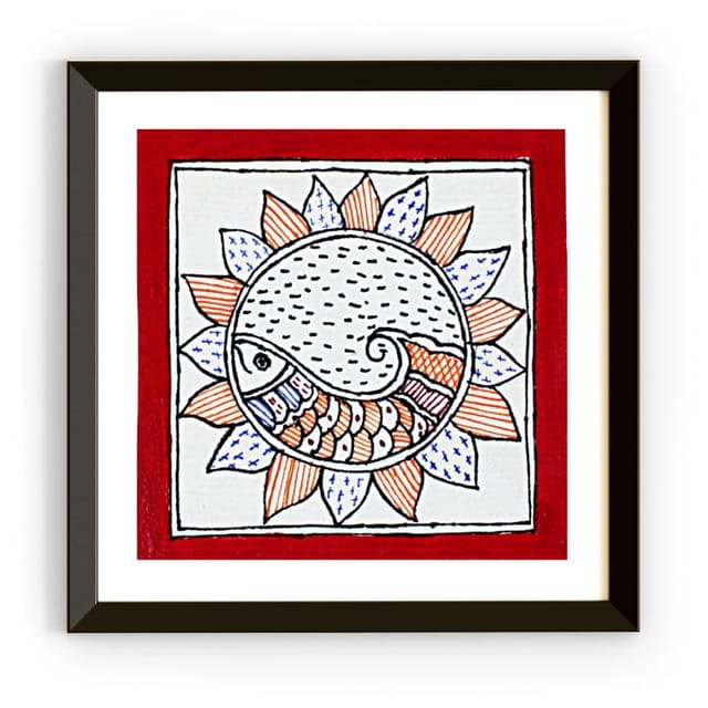 Prashast - Madhubani Handmade Painting | Framed | Makar Pushp