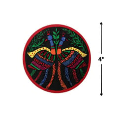 Prashast - Madhubani Hand-Painted Coasters | Set of 2 | Red | Mayur ka joda