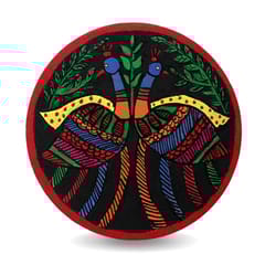 Prashast - Madhubani Hand-Painted Coasters | Set of 2 | Red | Mayur ka joda