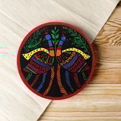 Prashast - Madhubani Hand-Painted Coasters | Set of 2 | Red | Mayur ka joda