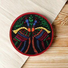 Prashast - Madhubani Hand-Painted Coasters | Set of 2 | Red | Mayur ka joda