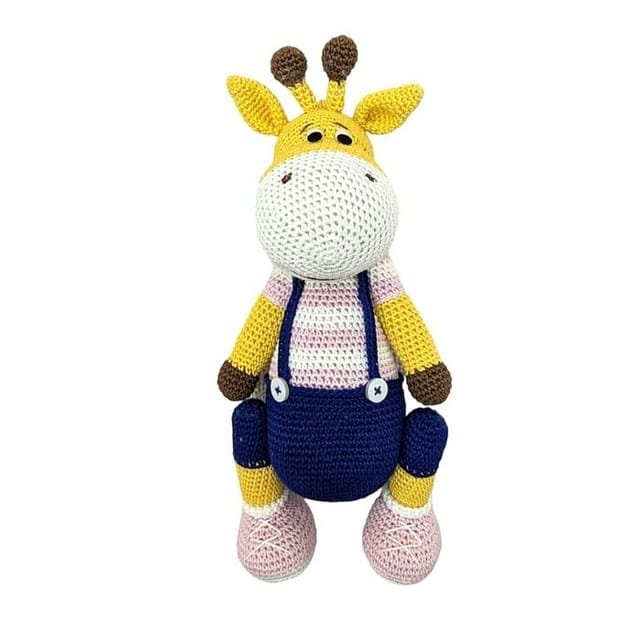 Happy Threads | Handmade Crochet Naughty Giraffe Pink, best size for Girls & Boys, stuffed Soft Toy for small kids