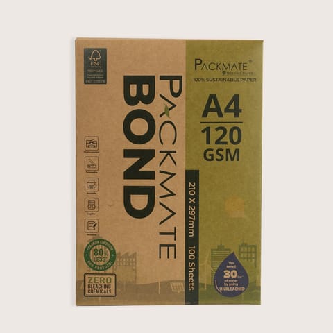 Packmate - Bond Paper (Letter Head Paper)  (120 GSM | A4 Size - 100 Sheets)| Pack of 3 | Made From 100% Recycled Paper