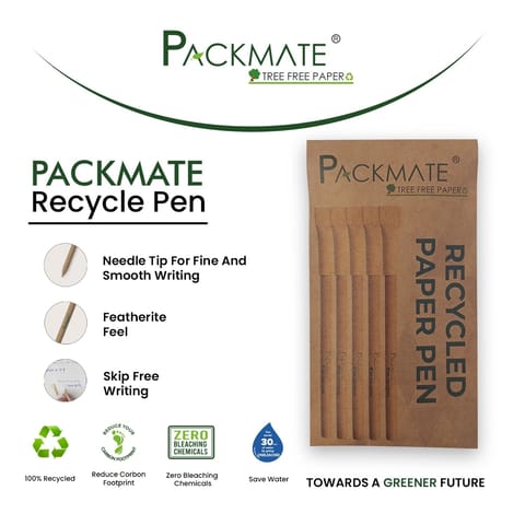 Packmate -  Recycled Paper Pens (Pack of 5)  Made From 100% Recycled Paper