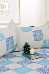 Rustic Route - Blue & Firozi Check Print Pattern Bedspread with Pillow Covers