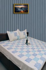 Rustic Route - Blue & Firozi Check Print Pattern Bedspread with Pillow Covers
