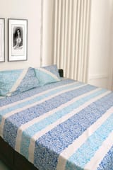 Rustic Route - Blue & Firozi Horizontal Print Bedspread with Pillow Covers