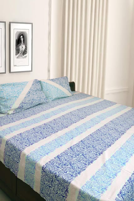Rustic Route - Blue & Firozi Horizontal Print Bedspread with Pillow Covers