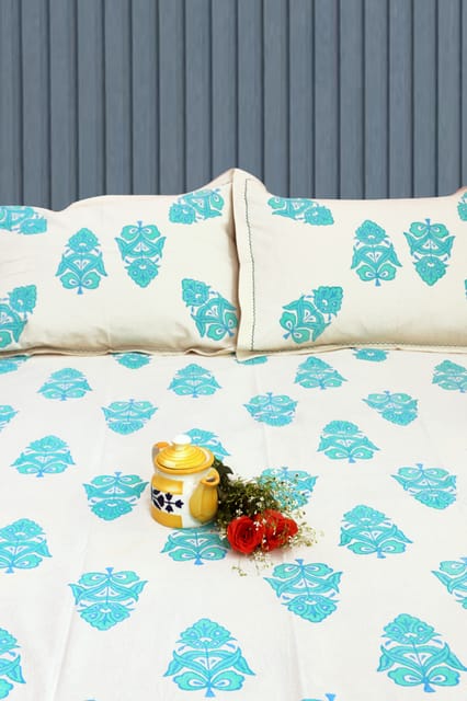 Rustic Route - Aquamarine Green Traditional Print Bedspread with Pillow Covers