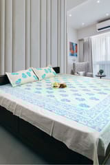 Rustic Route - Aquamarine Green Traditional Print Bedspread with Pillow Covers