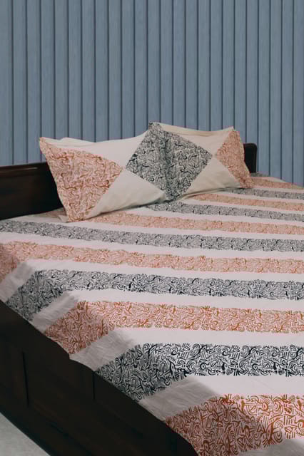 Rustic Route - Black & Rust Diagonal Print Bedspread with Pillow covers