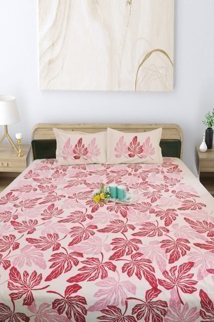Rustic Route- Red & pink leaf print Bedspread with Pillow Covers