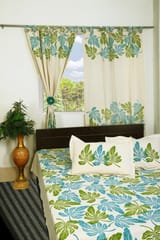 Rustic Route- Macaw Blue & Lemon Green leaf print Bedspread with Pillow covers