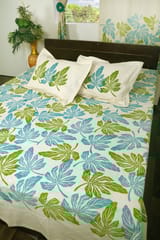 Rustic Route- Macaw Blue & Lemon Green leaf print Bedspread with Pillow covers
