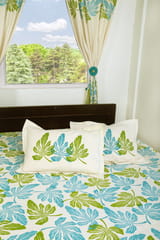 Rustic Route- Macaw Blue & Lemon Green leaf print Bedspread with Pillow covers