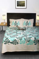 Rustic Route- Peacock Green & Aquamarine Green Leaf Bedspread with Pillow covers