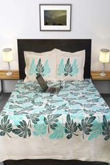 Rustic Route- Peacock Green & Aquamarine Green Leaf Bedspread with Pillow covers