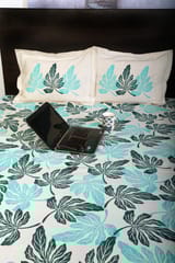 Rustic Route- Peacock Green & Aquamarine Green Leaf Bedspread with Pillow covers