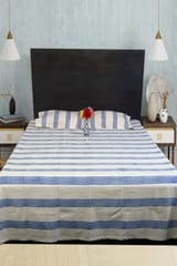 Rustic Route- Blue Stripe Print Bedspread with Pillow covers